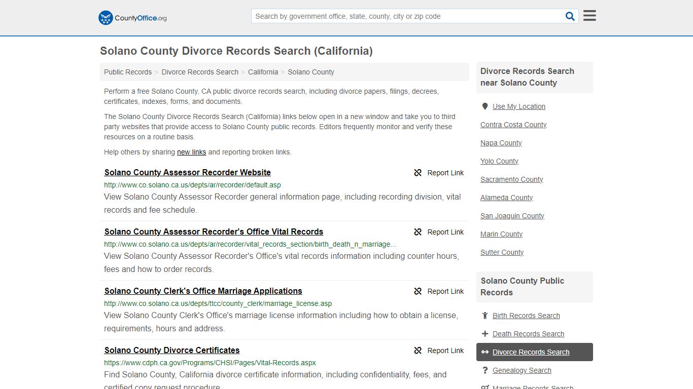 Solano County Divorce Records Search (California) - County Office